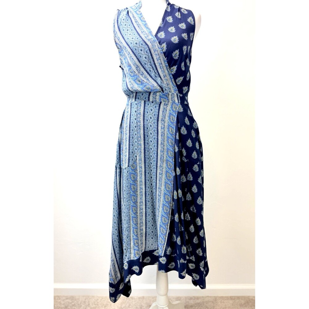 Maeve Anthropologie Dress Womens 2 Blue Faux Wrap Handkerchief Hem Boho